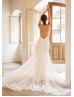 Ivory 3D Lace Tulle Keyhole Back Top Fashion Wedding Dress